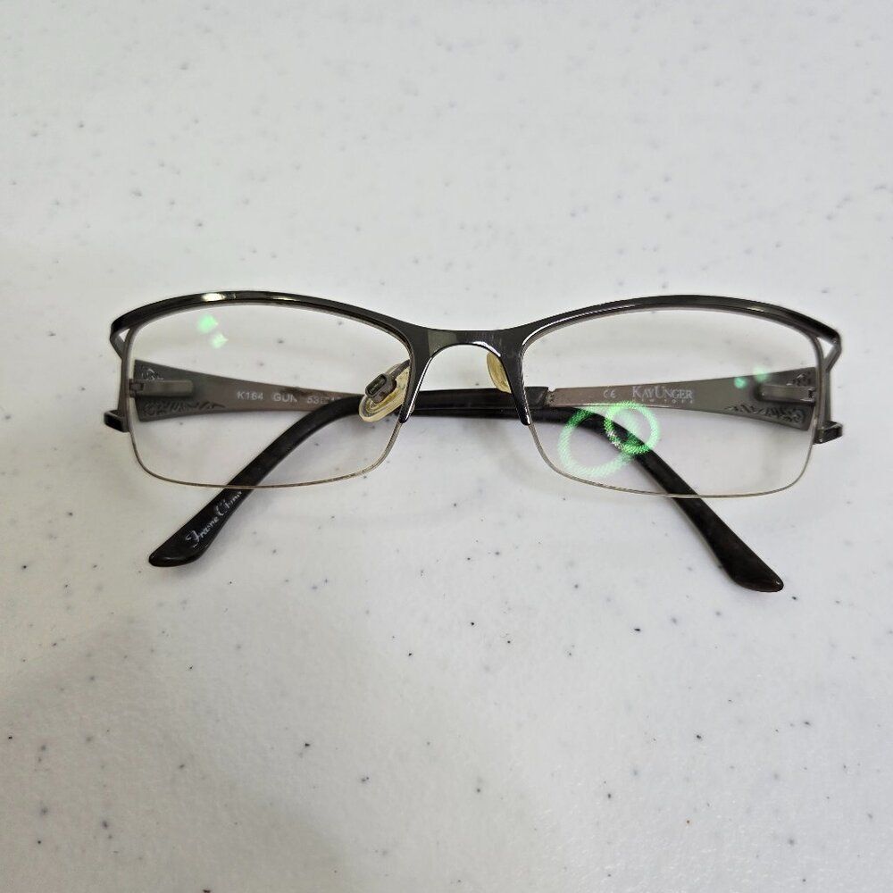 Kay Unger Eyeglasses K164 Gunmetal 53 18 135 Floral Rhinestone Half Rim Metal